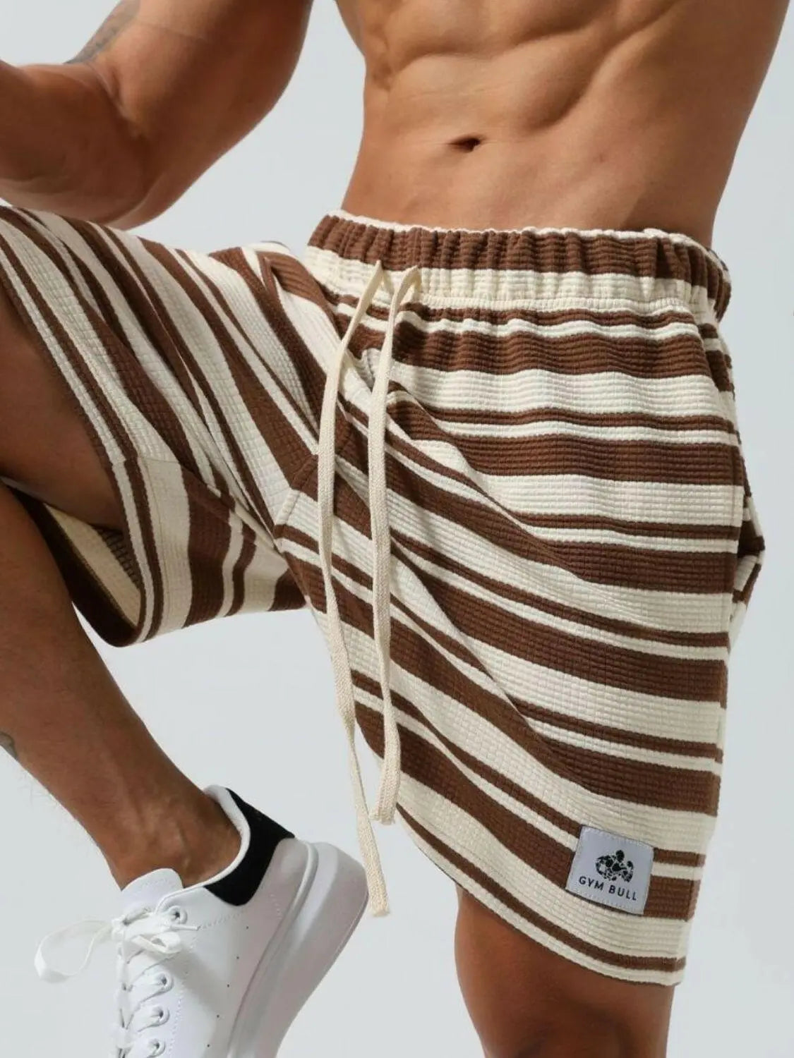 Men's Plus Size Drawstring Striped Shorts.
