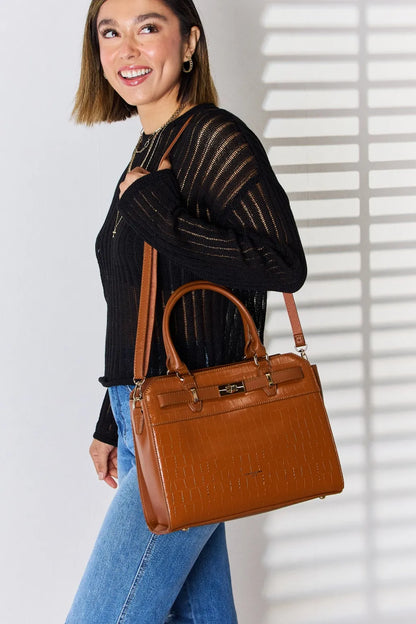 David Jones Texture PU Leather Handbag - Premium handbags from Trendsi - Just $57.99! Shop now at Handbags Specialist Headquarter