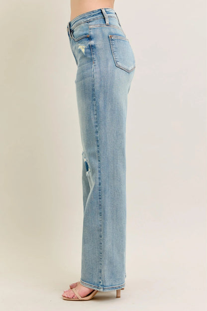 Judy Blue Full Size Hw Destroy & Knee Patch Straight Jeans Plus Size - Premium Women / Jeans & Denim from Trendsi - Just $71.99! Shop now at Handbags Specialist Headquarter