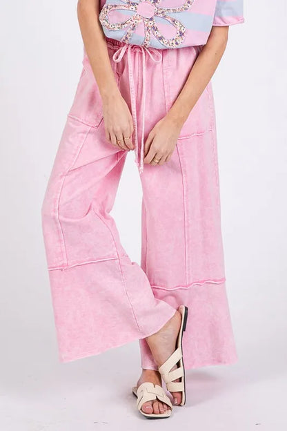 SAGE + FIG Mineral Washed Terry Wide Leg Pants - Premium Bottoms from Trendsi - Just $51.22! Shop now at Handbags Specialist Headquarter