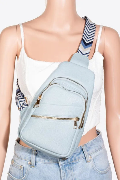 Fame PU Leather Chevron Strap Crossbody Bag - Premium Crossbody Bag from Trendsi - Just $36.99! Shop now at Handbags Specialist Headquarter
