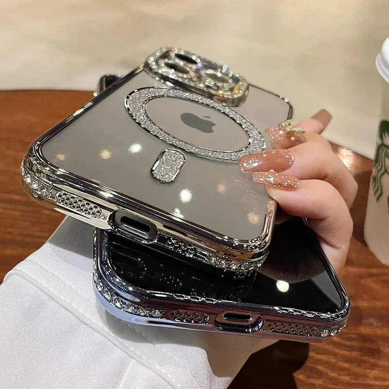 Luxury Crystal Diamond Clear Case For iPhone 15 11 12 13 14 Pro Max Plus Bling Sparkly Magsafe Magnetic Wireless Charging Cover - Premium Phones & Telecommunications from Handbags Specialist Headquarter - Just $26.05! Shop now at Handbags Specialist Headquarter