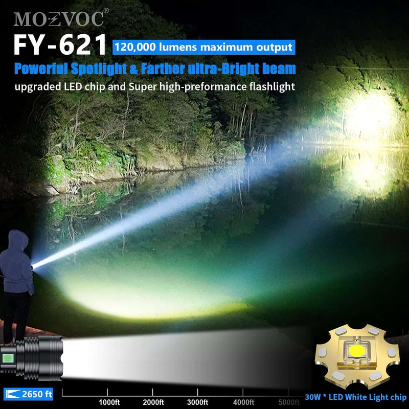 Rechargeable Flashlights 120000 High Lumens, MOEVOC Super Bright Spotlight Led Handheld Flashlight, IP67 Waterproof Tactical Flashlight with 5 Lighting Modes for Hunting, Camping, Emergencies (Black) - Premium Flashlight from Visit the MOEVOC Store - Just $59.99! Shop now at Handbags Specialist Headquarter