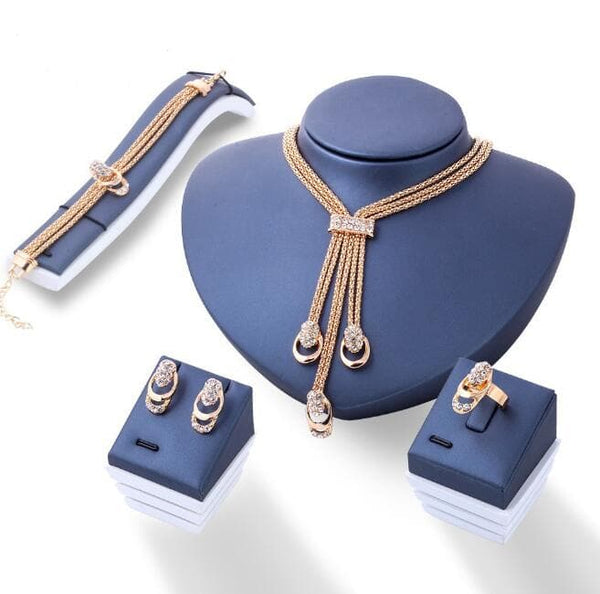 Rose Gold Color Crystal Necklace Earring Bracelet Ring Set Jewelry Sets - Premium earring from eprolo - Just $26.99! Shop now at Handbags Specialist Headquarter