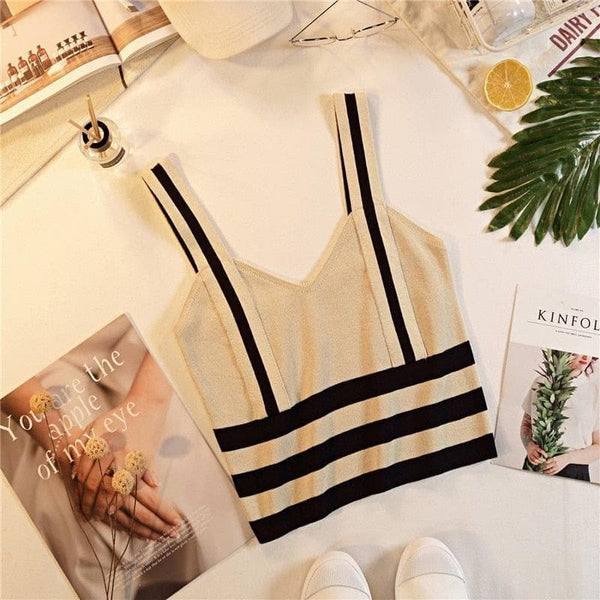 Summer Women Fashion Knitting Stripe Tank Crop Tops Female Knitted Stretchy Cropped Camisole Sleeveless Short T shirts - Premium  from eprolo - Just $16.89! Shop now at Handbags Specialist Headquarter