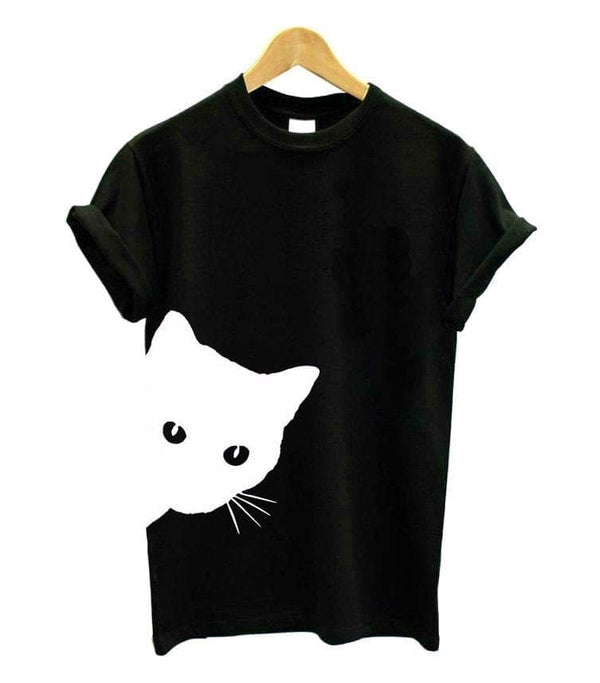 Cat Looking Out Side Funny T-Shirt Women's Cotton Casual Top Tee - Premium Women's T Shirt from eprolo - Just $17.18! Shop now at Handbags Specialist Headquarter