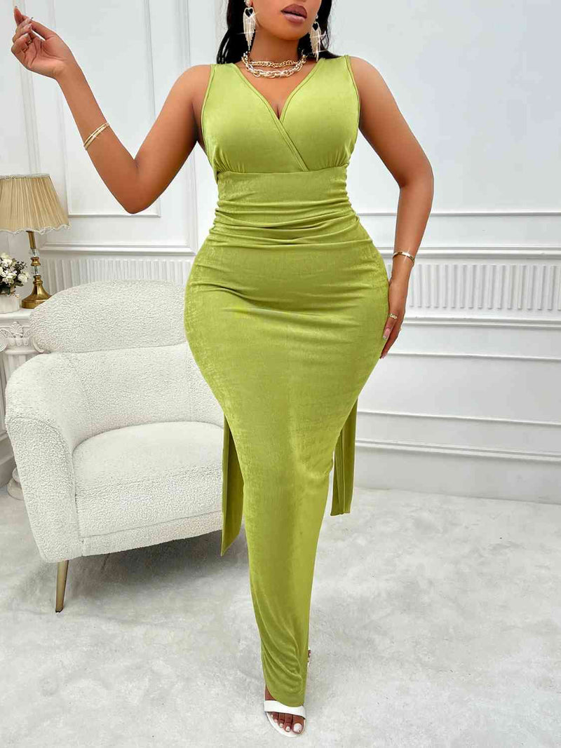 Plus Size Backless Ruched Dress - Premium Dresses from Trendsi - Just $44! Shop now at Handbags Specialist Headquarter