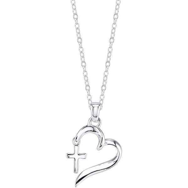 Little Luxuries Women's 18" Two-Tone Gold Flash Plated Sterling Silver "Faith Hope Love" Heart with Cross Necklace - Premium WOMEN NECKLACES from Little Luxuries - Just $24.99! Shop now at Handbags Specialist Headquarter