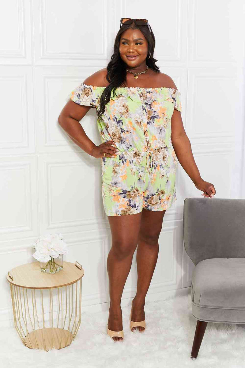 Sew In Love Full Size Pure Delight Floral Off-Shoulder Romper - Premium Dresses from Trendsi - Just $45! Shop now at Handbags Specialist Headquarter