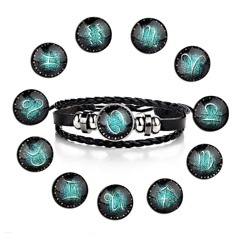 12 Constellations Leather Zodiac Sign with beads Bangle Bracelets For Men Boys Jewelry Travel Accessories Gifts - Premium Men Bracelets from eprolo - Just $13.99! Shop now at Handbags Specialist Headquarter
