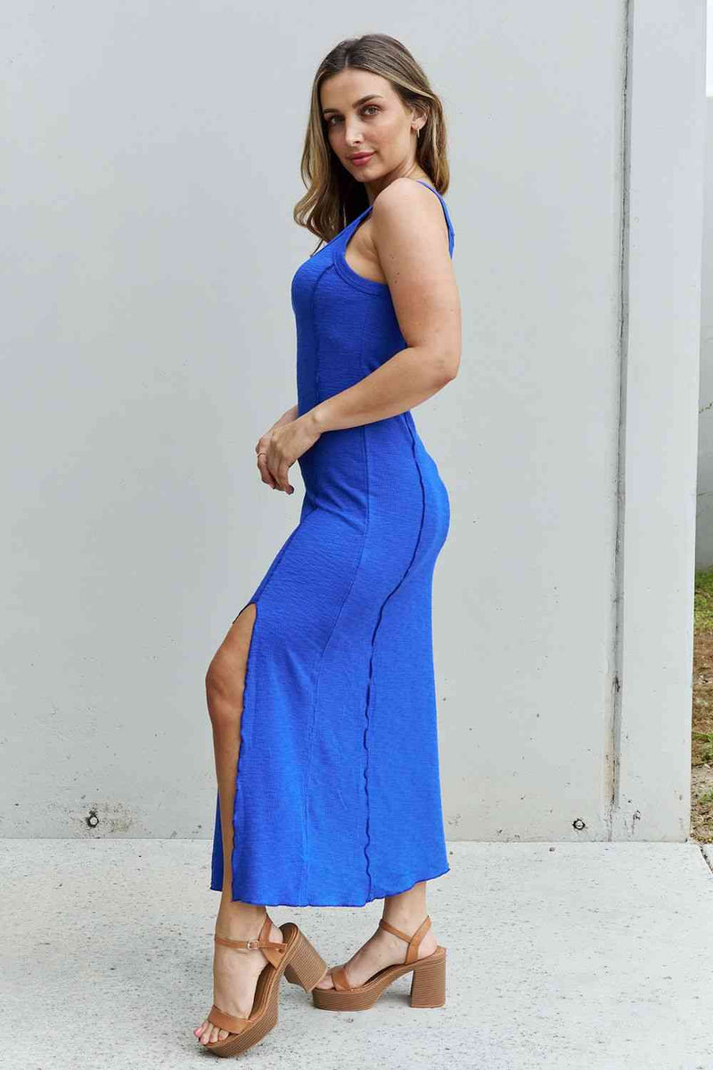 Culture Code Look At Me Full Size Notch Neck Maxi Dress with Slit in Cobalt Blue - Premium Dresses from Trendsi - Just $27! Shop now at Handbags Specialist Headquarter