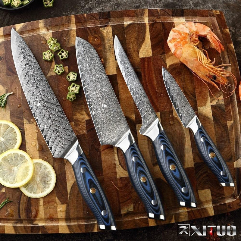 XITUO Damascus Chef Knife Professional Japan Sankotu Cleaver Boning Gyuto Kitchen Knife Cooking Tool Exquisite Plum Rivet Handle - Handbags Specialist Headquarter