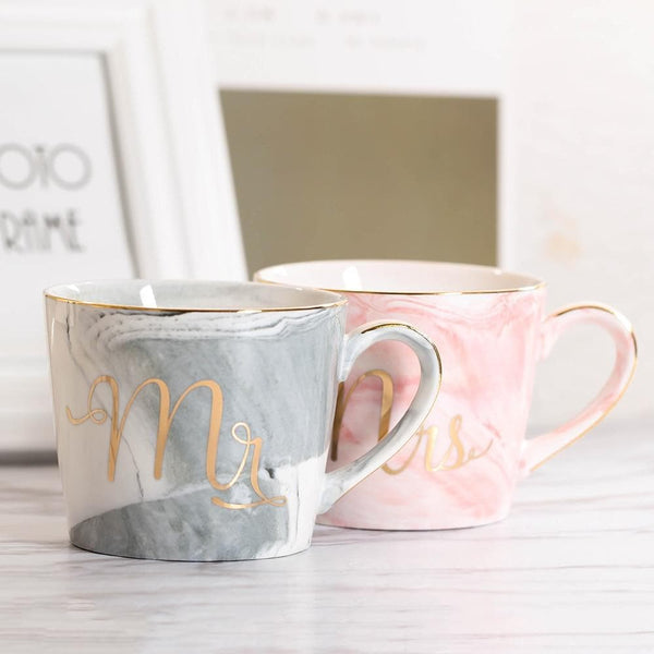 Handpainted Gold Monogram Natural Marble Coffee Mug Mr and Mrs - Premium Cups from eprolo - Just $19.99! Shop now at Handbags Specialist Headquarter