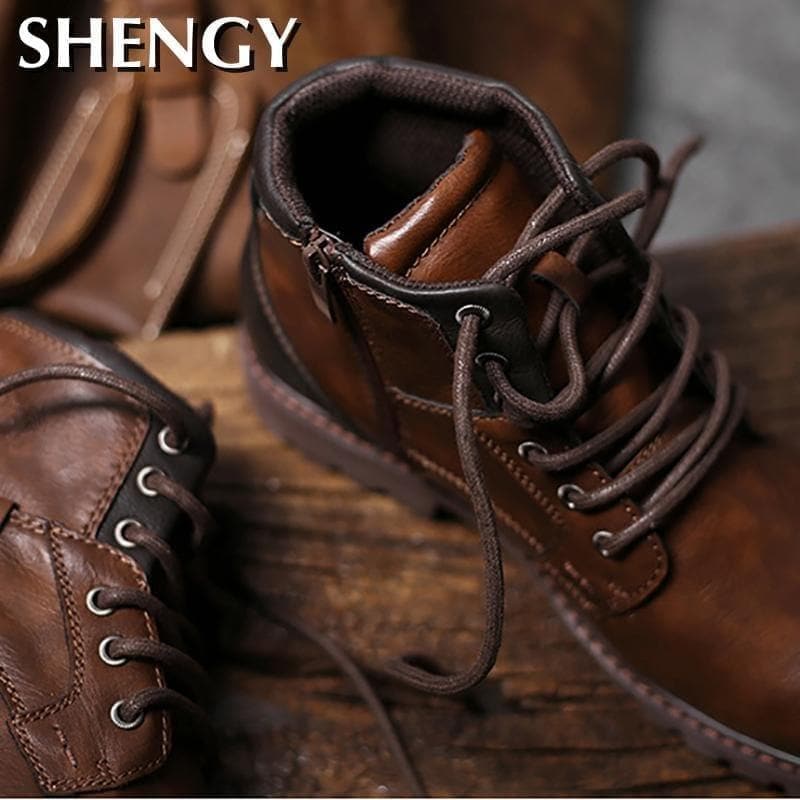 Men Shoes Autumn Winter Boots Retro Style Ankle Boots Lace Up  Casual  Boots High-top Shoes For Men Wear-resistant Zapatos Boots - Premium Men's shoes from eprolo - Just $56.12! Shop now at Handbags Specialist Headquarter