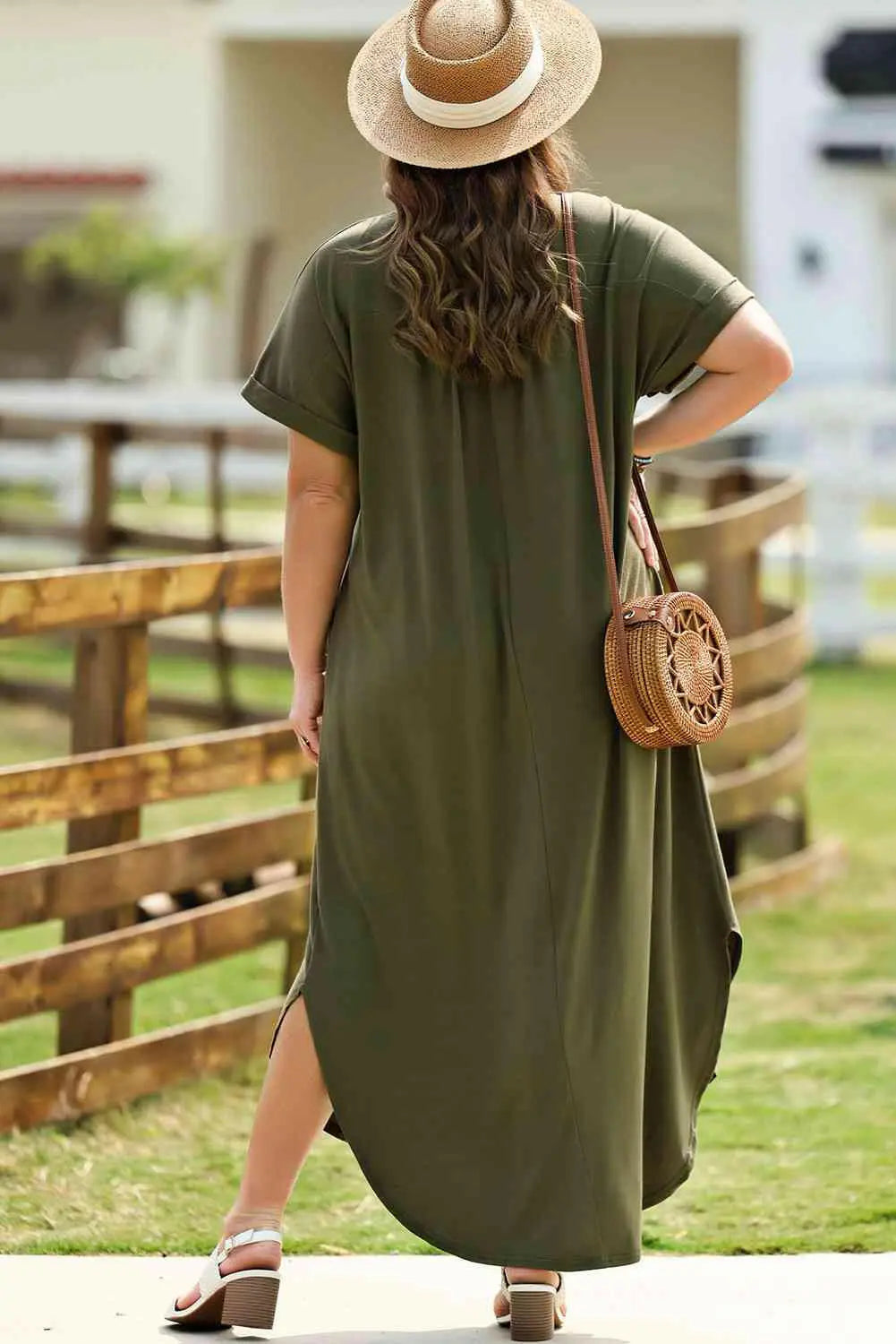 Plus Size V-Neck Short Sleeve Maxi Dress.
