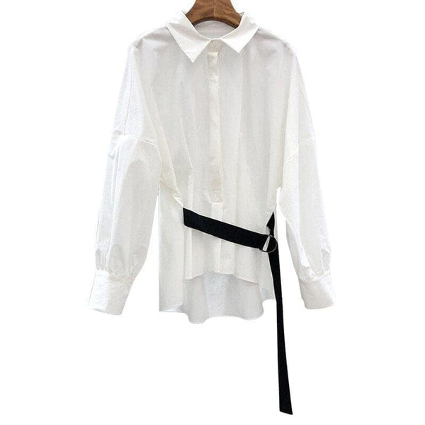 Women Black Irregular Pleated Big Size Blouse New Lapel Long Sleeve Loose Fit Shirt - Premium Women's T Shirt from eprolo - Just $33.99! Shop now at Handbags Specialist Headquarter