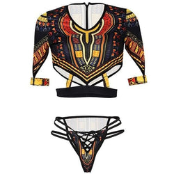 African Short Sleeve Swimsuit Dashiki Print Bikini Set Bikinis Women Thong Swimwear Female Plus Size Swimsuits Bathing Suit - Handbags Specialist Headquarter