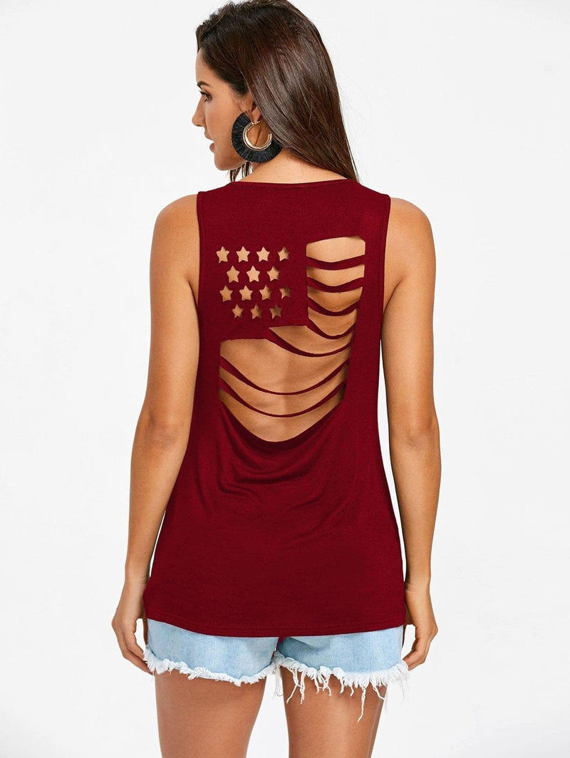 American Flag Back Sleeveless T-shirt - Premium Women's T Shirt from eprolo - Just $18.02! Shop now at Handbags Specialist Headquarter