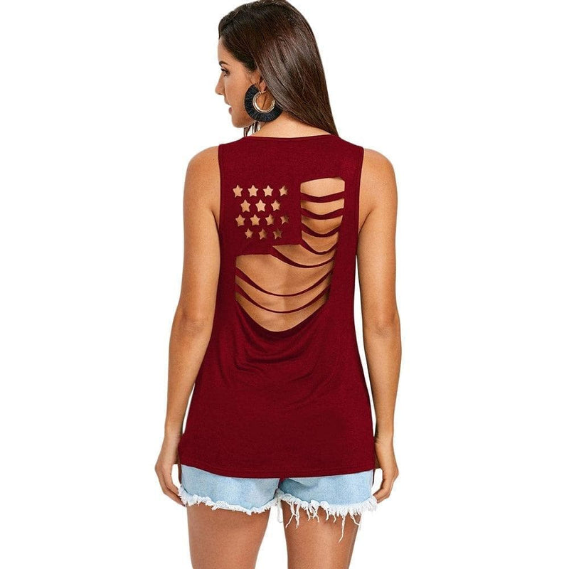 American Flag Back Sleeveless T-shirt - Premium Women's T Shirt from eprolo - Just $18.02! Shop now at Handbags Specialist Headquarter
