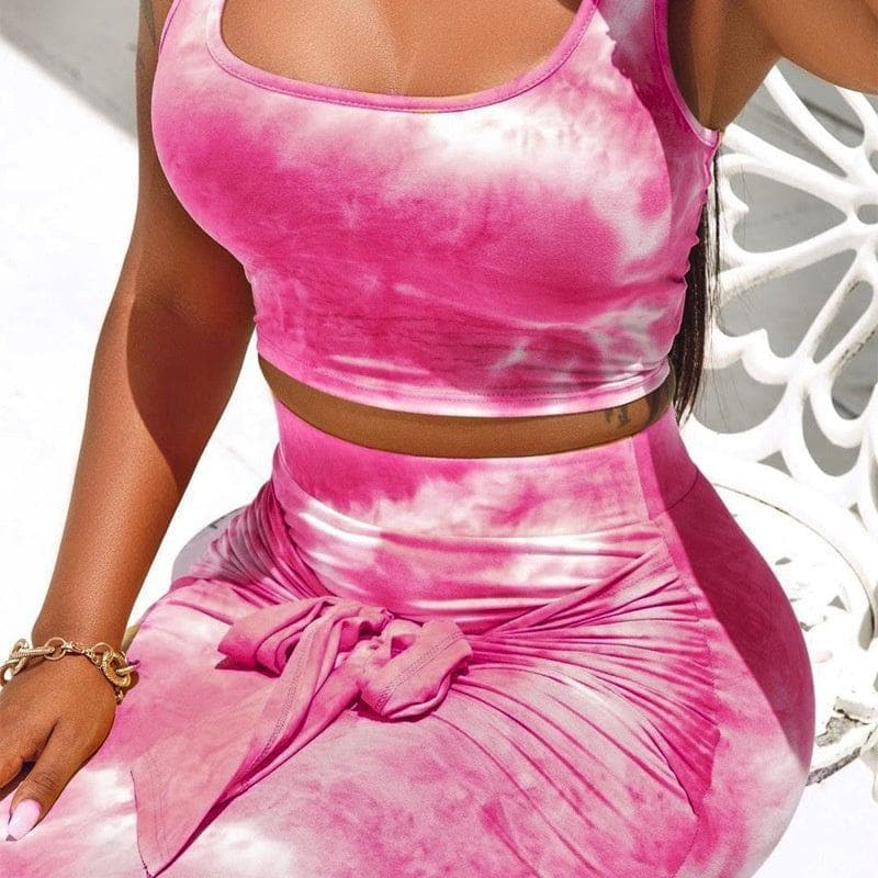 New Design Women Sexy 2 Piece Outfits Sleeveless Tie Dye Print Tank Crop Top Bodycon Skirts Dress Set - Premium  from Alibaba - Just $69.20! Shop now at Handbags Specialist Headquarter