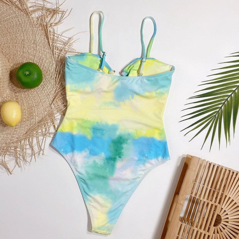 2021 Sexy High-cut Swimsuit Women's One-piece Swimsuit Tube Top Hollow Personality One-piece Tie-dye Women's Swimwear Swimsuit - Premium Women swimsuit from eprolo - Just $22.14! Shop now at Handbags Specialist Headquarter