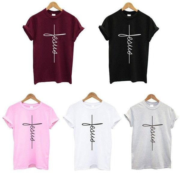 The Cross Printed T-shirt Women Short Sleeve Fashion Cotton Casual Summer Tops Jesus Clothes Plus Size - Premium Women's T Shirt from eprolo - Just $19.12! Shop now at Handbags Specialist Headquarter