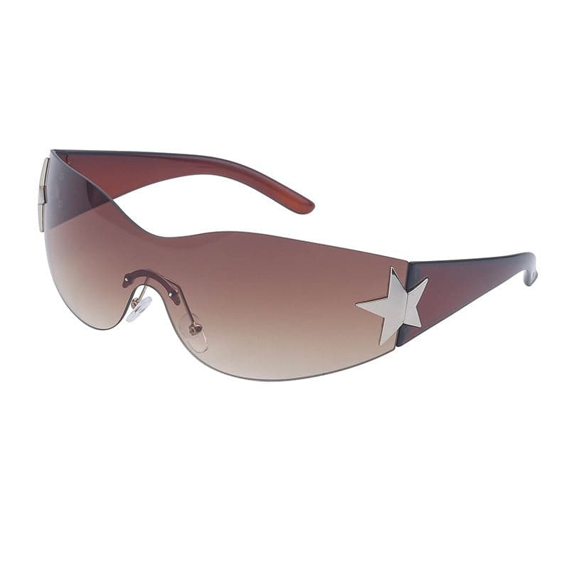 Retro Randlose Sonnenbrille Damen Y2K Persönlichkeit Fünf-Sterne-Einteiler-Sonnenbrille Herren-Reitbrille