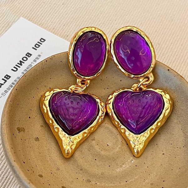 Medieval French Court Style Purple Heart Earrings Female Vintage Concave convex Texture Earrings Premium Earrings Fashion - Premium Earrings from eprolo - Just $13.99! Shop now at Handbags Specialist Headquarter