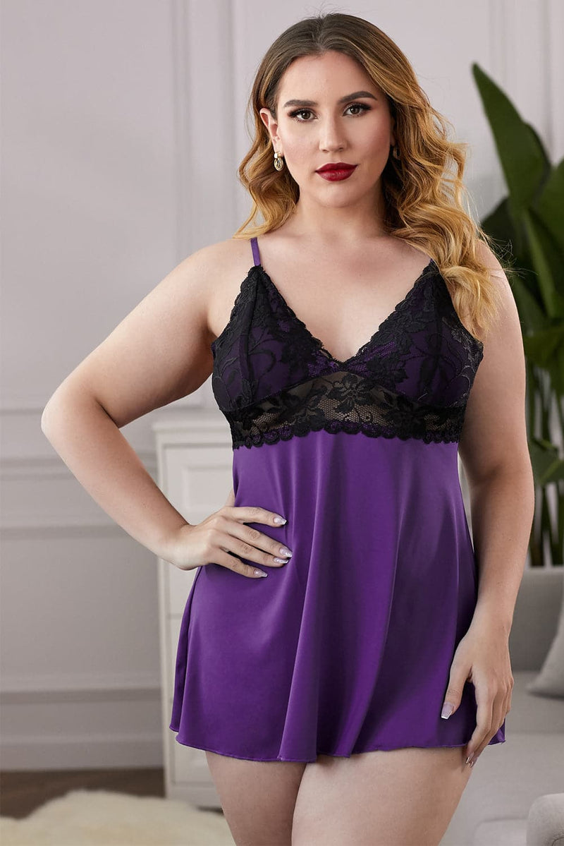Lace See-Through Plus Size Chemise - Premium Dresses from Trendsi - Just $21! Shop now at Handbags Specialist Headquarter