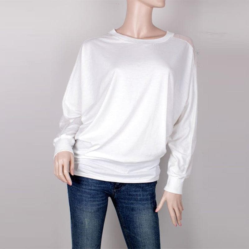 Nice-forever Brief Solid Color Casual Round Neck T-shirts Women Long Sleeve Stylish Mesh Patchwork Loose Tees Top - Premium Women's T Shirt from eprolo - Just $22.34! Shop now at Handbags Specialist Headquarter