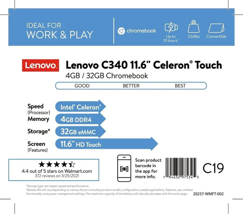 Lenovo Chromebook C340 - 11.6" Touchscreen - Intel Celeron N4000 - 4GB - 32GB eMMC - Platinum Grey - Chrome OS - 81TA0010US - Premium COMPUTERS from Lenovo - Just $358.99! Shop now at Handbags Specialist Headquarter