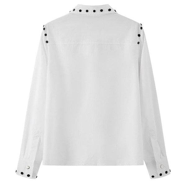 Women White Button Decoration Blouse New Lapel Long Sleeve Loose Fit Shirt - Premium Women's T Shirt from eprolo - Just $38.56! Shop now at Handbags Specialist Headquarter