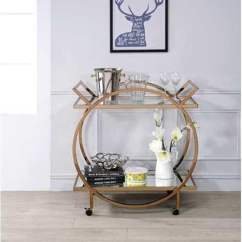 33" X 19" X 35" Champagne Metal Tube Serving Cart - Premium Carts from HomeRoots Kitchen - Just $476.02! Shop now at Handbags Specialist Headquarter