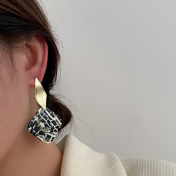 Korean Design Sense Geometric Resin Earrings Female S925 Silver Needle Personality Temperament Metal Earrings Jewelry - Premium Earrings from eprolo - Just $17.99! Shop now at Handbags Specialist Headquarter