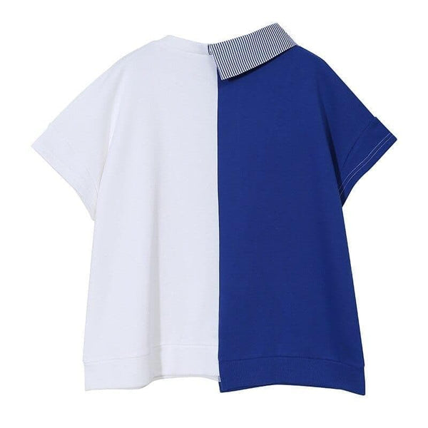 Women Asymmetrical bgi size blue T-shirt New Round Neck Short Sleeve Lapel - Premium Women's T Shirt from eprolo - Just $48.02! Shop now at Handbags Specialist Headquarter