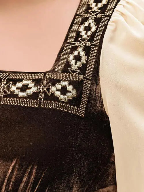 Plus Size Embroidered Square Neck Dress.