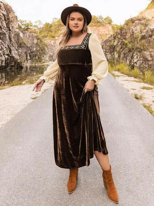 Plus Size Embroidered Square Neck Dress.