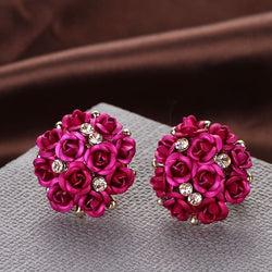 Fashion Blue Black Round Bouquet Crystal Rose Gold Wedding Flower Rhinestone Stud Earrings For Women Jewelry Earring Set - Premium Earring from eprolo - Just $17.99! Shop now at Handbags Specialist Headquarter