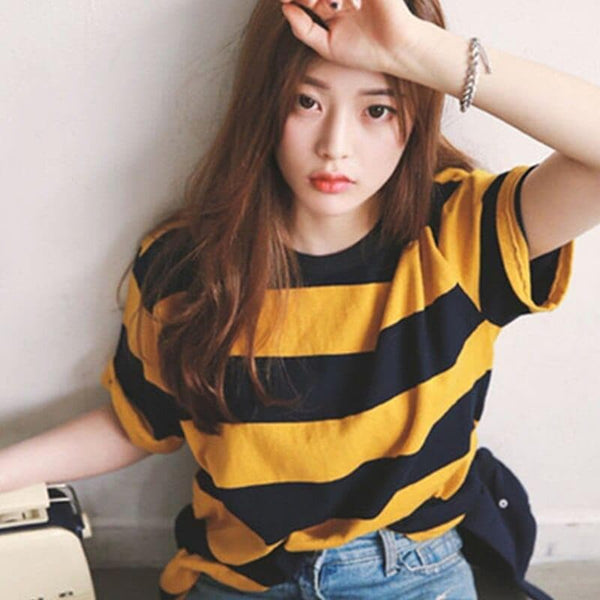 Women stripe T-Shirt Streetwear Oversized TShirt Casual shirts clothes summer Loose Hipster Tops Tees O-neck Short Sleeve Female - Premium Women's T Shirt from eprolo - Just $16.54! Shop now at Handbags Specialist Headquarter