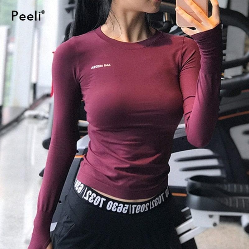 Peeli Long Sleeve Yoga Shirts Sport Top Fitness Yoga Top Gym Top Sports Wear for Women Gym Femme Jersey Mujer Running T Shirt - Premium Women's T Shirt from eprolo - Just $25.44! Shop now at Handbags Specialist Headquarter