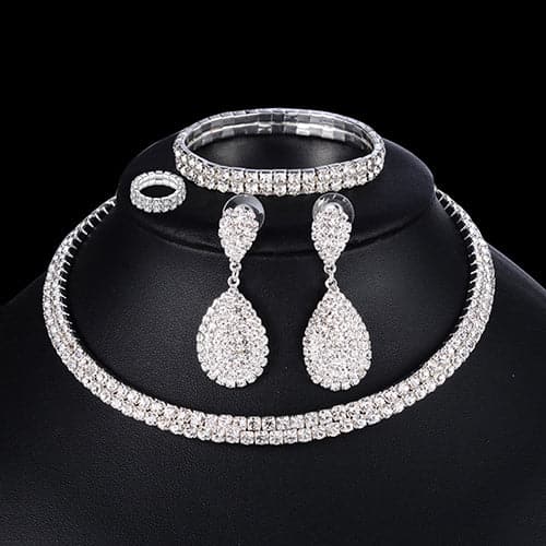 4 PCS Luxury Wedding Bridal Jewelry Sets for Brides Women Necklace Bracelet Ring Earring Set - Premium earring from eprolo - Just $19.99! Shop now at Handbags Specialist Headquarter