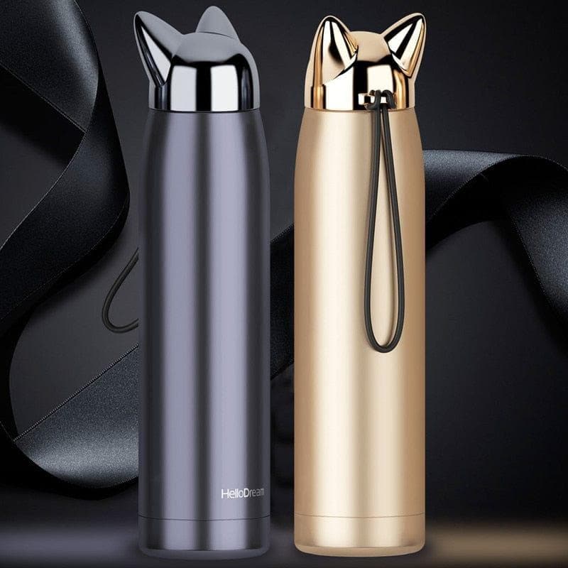 Stainless Steel Vacuum Flasks  Double Wall Thermos Bottle  320 ml Cute Cat Fox Ear Thermal Coffee Tea Milk Travel Mug - Premium Cups from eprolo - Just $24.74! Shop now at Handbags Specialist Headquarter