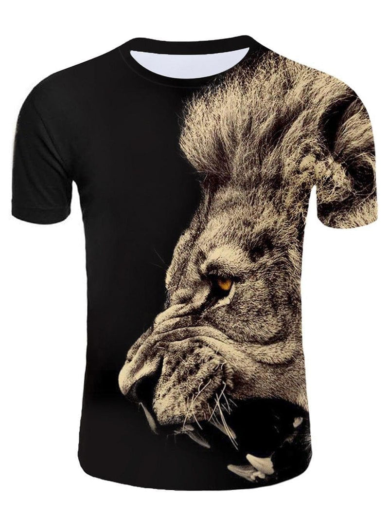 3D Angry Lion Print Short Sleeve T-shirt - Premium MEN T-SHIRT from eprolo - Just $18.74! Shop now at Handbags Specialist Headquarter