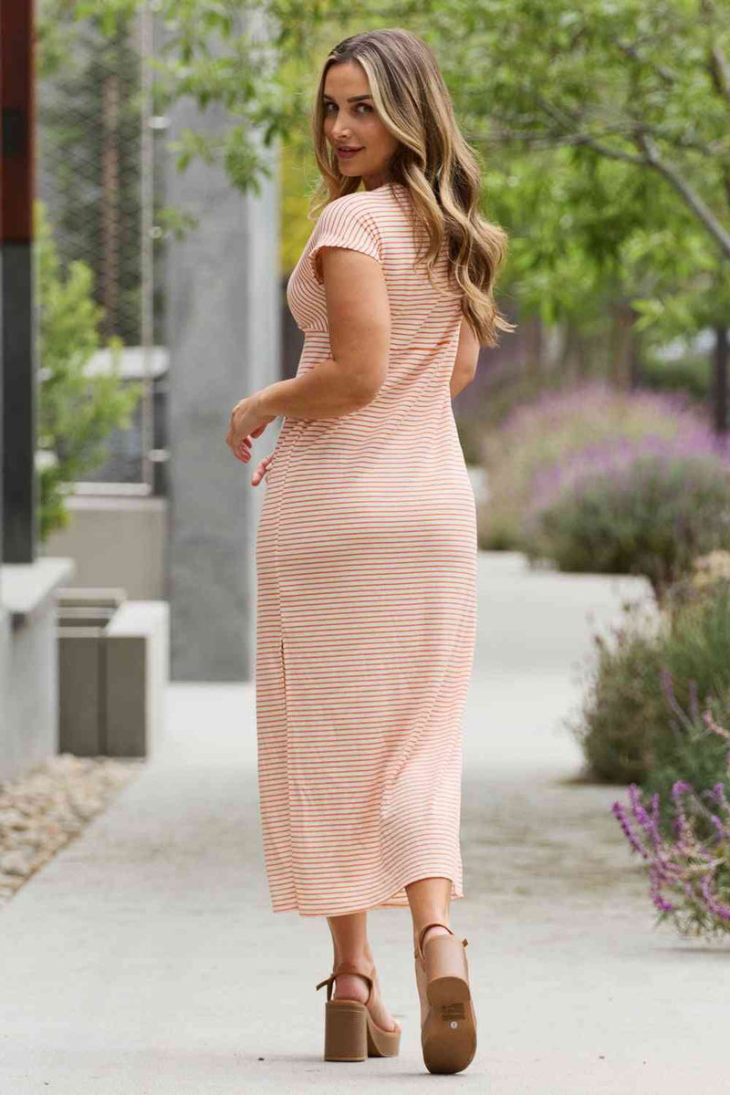 Culture Code Full Size Striped Twisted Detail Maxi Dress in Light Tomato - Premium Dresses from Trendsi - Just $31! Shop now at Handbags Specialist Headquarter