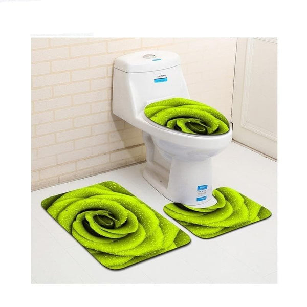 3pcs Green Flower Banyo Bathroom Carpet Toilet U Type Bath Mats Set Non Slip Pad Tapis Salle De Bain Alfombra Bano - Premium HOME DÉCOR from EVLIKCOCINA - Just $19.99! Shop now at Handbags Specialist Headquarter