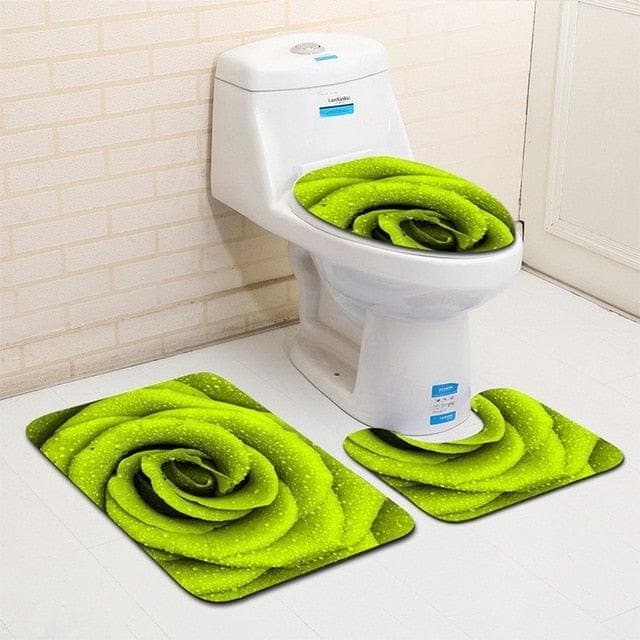 3pcs Green Flower Banyo Bathroom Carpet Toilet U Type Bath Mats Set Non Slip Pad Tapis Salle De Bain Alfombra Bano - Premium HOME DÉCOR Towel Set from EVLIKCOCINA - Just $26.99! Shop now at Handbags Specialist Headquarter
