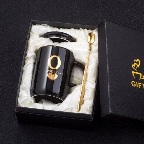 400ml Creative Gold Finger Printing Black Ceramic Coffee Mug Tea Cup With Gold Handle As Gift With Lid And Spoon - Premium Cups from eprolo - Just $28.99! Shop now at Handbags Specialist Headquarter
