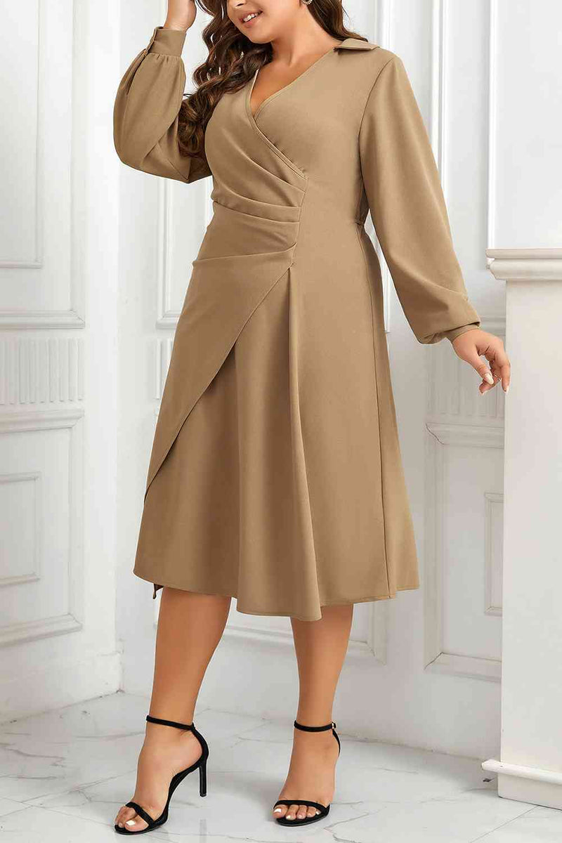 Plus Size Surplice Neck Long Sleeve Dress - Premium Dresses from Trendsi - Just $38! Shop now at Handbags Specialist Headquarter