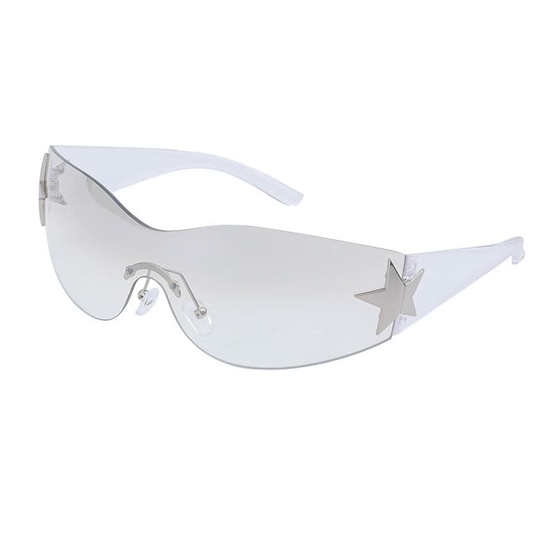 Retro Rimless Sunglasses Women Y2K Personality Five-Star One-Piece Sunglasses Men's Riding Glasses