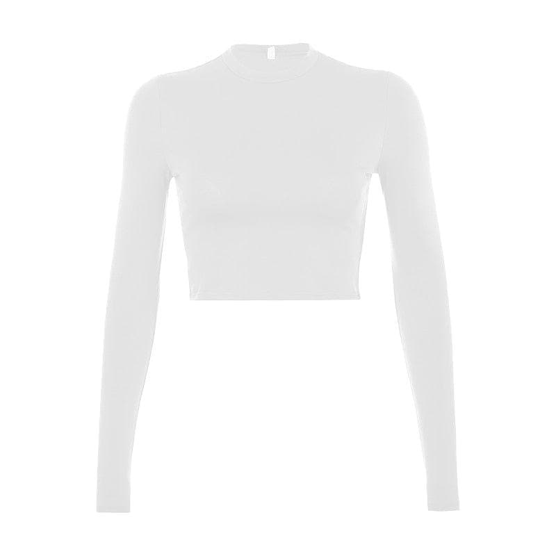 Solid Basic Long Sleeve Womens Tshirt Casual Black White Fashion Crop Top T Shirt Ladies Fashion Korean Tee Shirt - Premium Women's T Shirt from eprolo - Just $18.74! Shop now at Handbags Specialist Headquarter